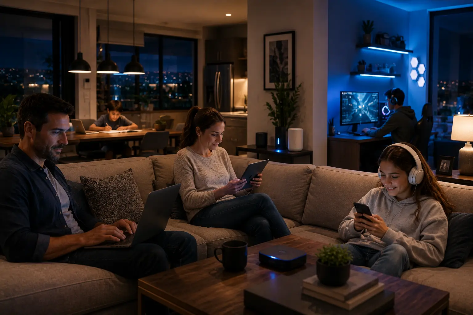 Happy family watching TV